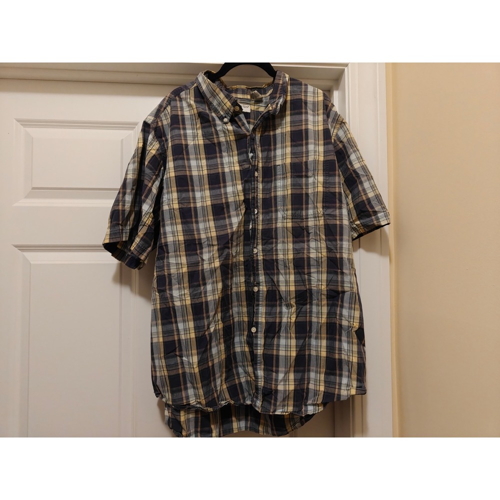 Covington Mens XXL Short Sleeve Plaid Button Down Shirt Navy Yellow Cotton XL 2X